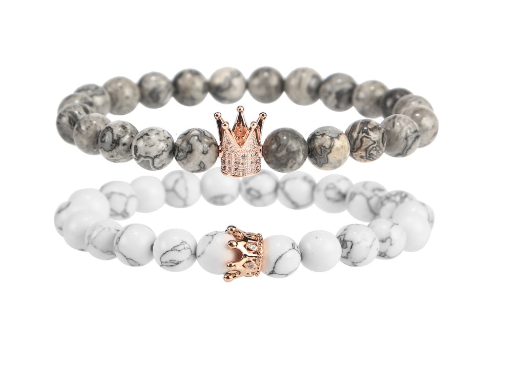 Pulsera de corona de circonita microincrustada, pulsera de piedra volcánica turquesa blanca