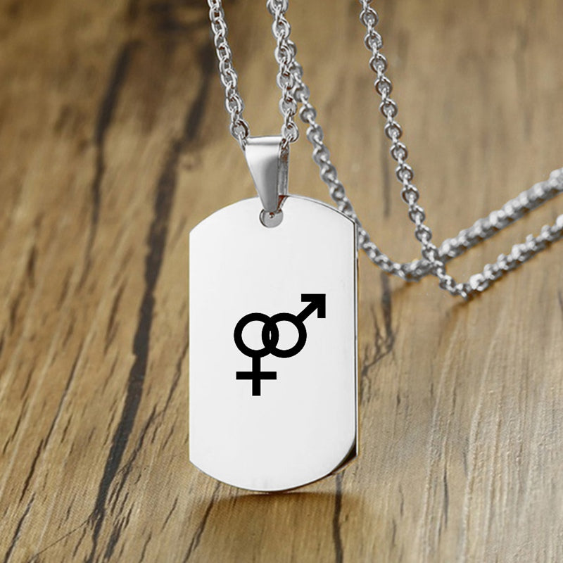 Edelstahl LGBT ID Halskette Schmuck Gravieren Gay Lesbian Transgender Symbol Hundemarken Halsketten für Männer Frauen