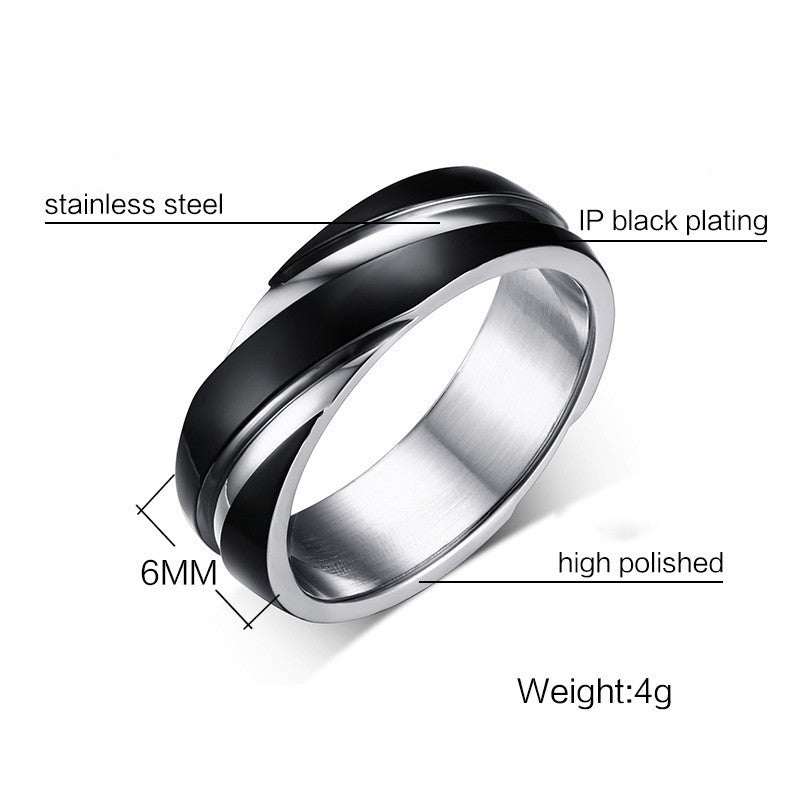 Anillo de hombre de titanio y acero negro con sarga
