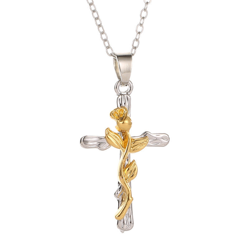 Klassische Vintage Blatt Jesus Kreuz Halskette