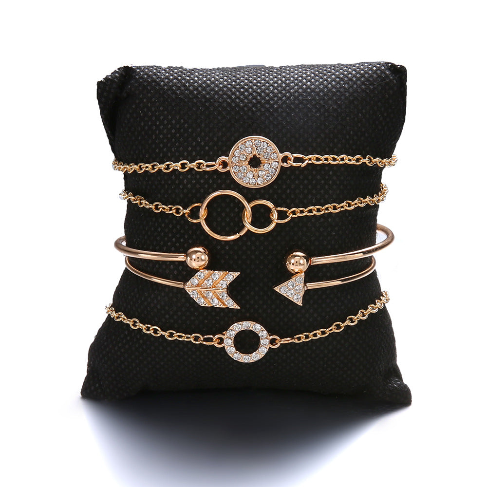 Böhmen 5-teiliges Pfeil-Kristall-Rundarmband Damen Neues Retro-Armband Damen Mode Schmuck Großhandel