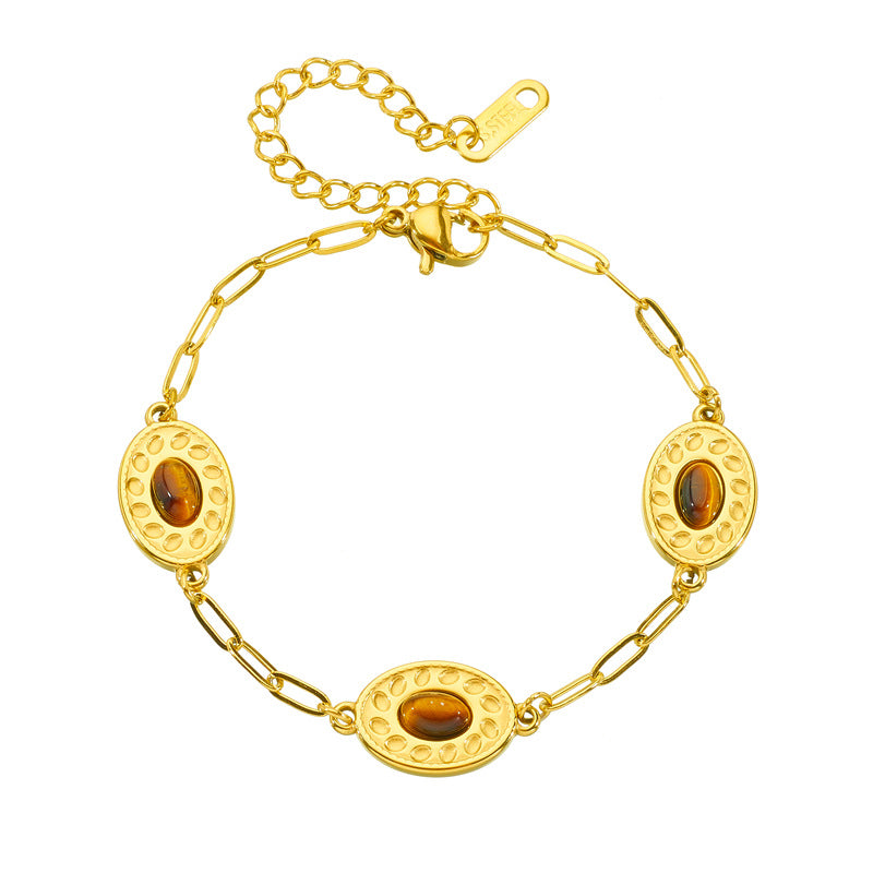 Fashion Retro Gold-plated Stainless Steel Oval Geometry