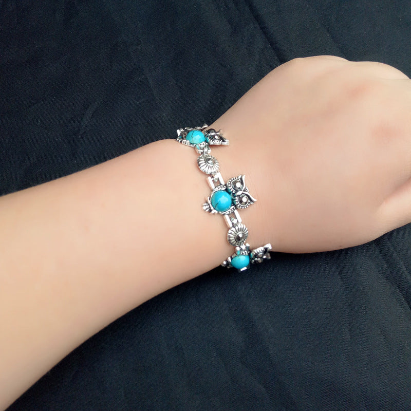 Vintage Türkis Eule Halskette Ohrringe Armband Dreiteiliges Schmuckset