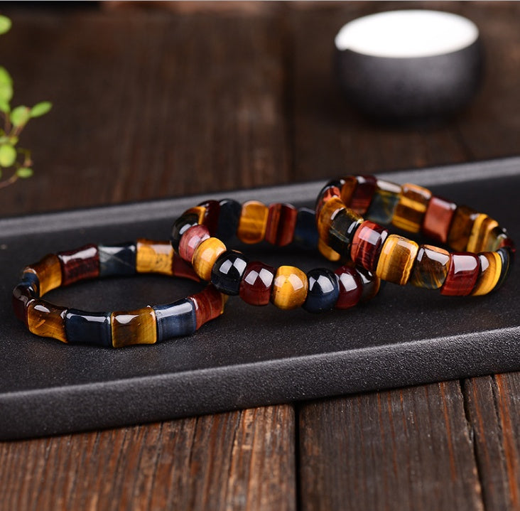 Naturfarbe Tigerauge-Stein, Tigerauge-Stein, rot, gelb, blau, Handreihenarmband, Armband, Herren- und Damenpaar-Geschenk