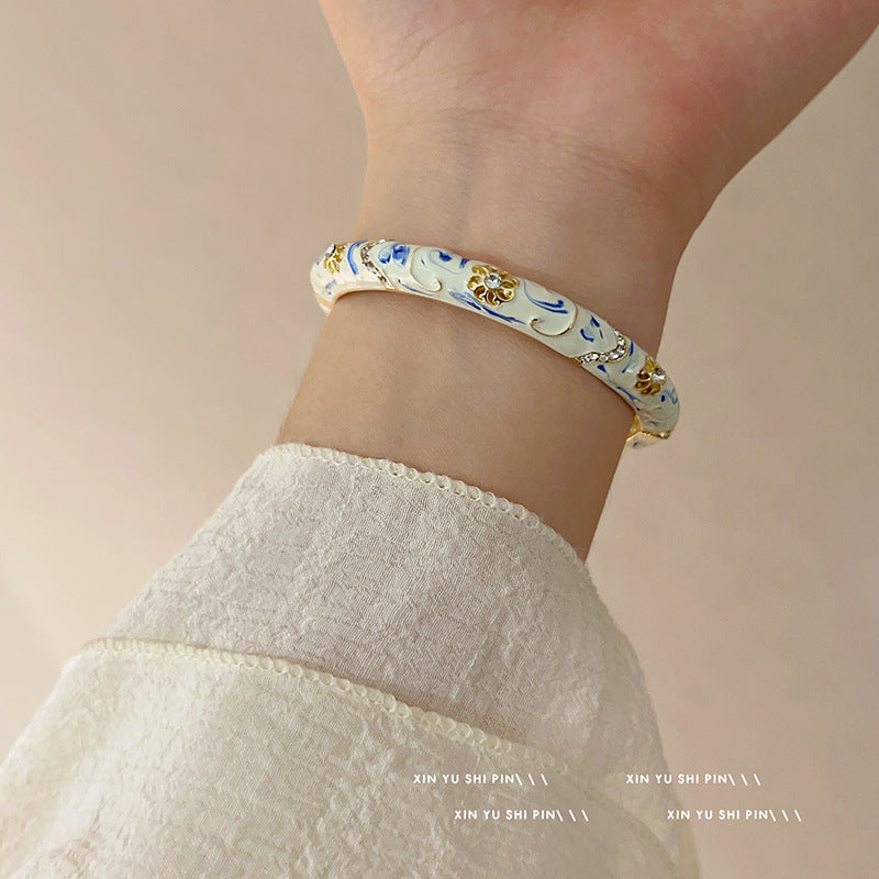 Cloisonne Bracelet Enamel Blue And White Porcelain Vintage Jewelry