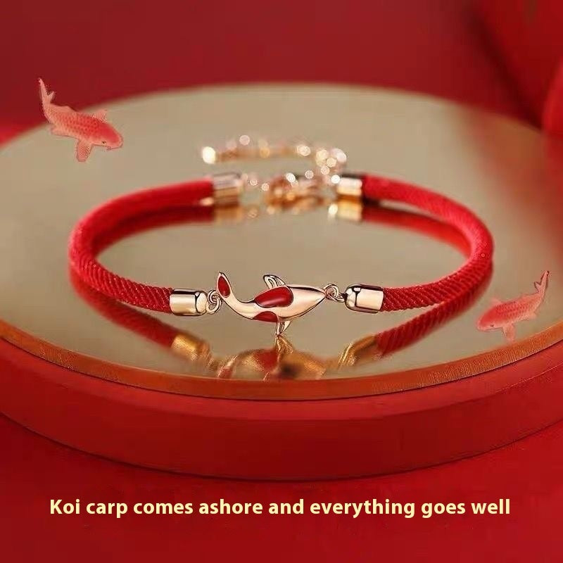 Handmade Koi Braided Rope Red Rope Bracelet For Women