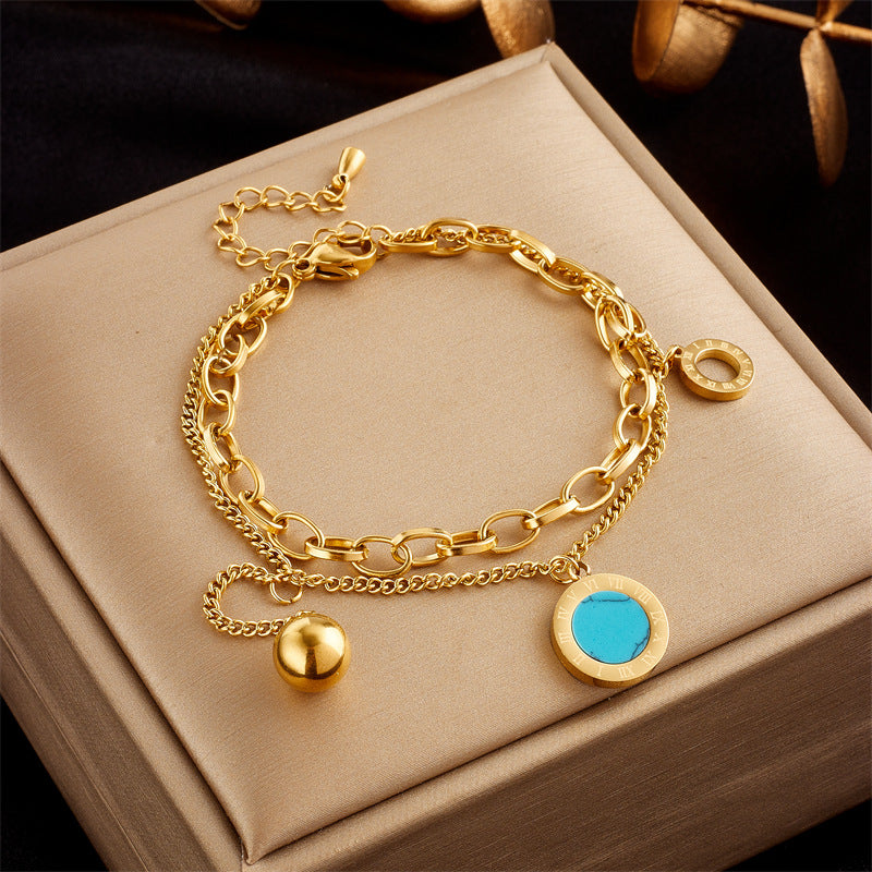 Pulsera de doble capa de moda punk chapada en oro de acero inoxidable para mujer, cadena de serpiente, joyería de lujo para fiesta