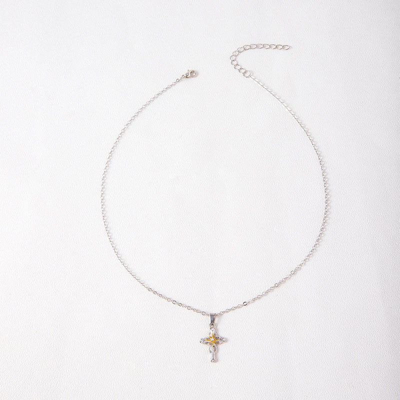 Collar con colgante de flor de cruz nueva 2023, collar de plata con fe católica