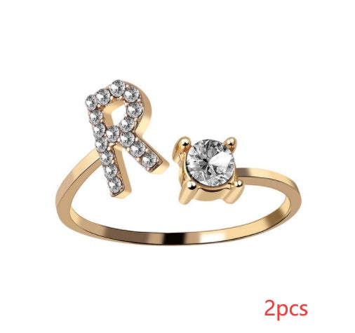 Nuevo Diseño Anillo Ajustable con Letra Inicial 26 Joyería de Moda para Mujeres Joyería Simple y Elegante