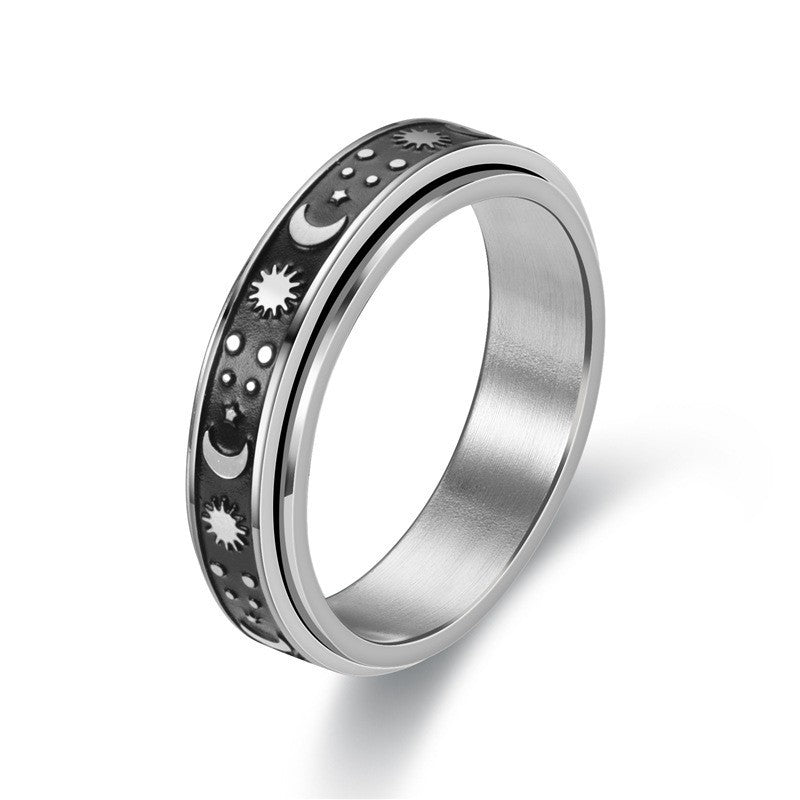Stars And Moon Titanium Steel Rotatable Ring