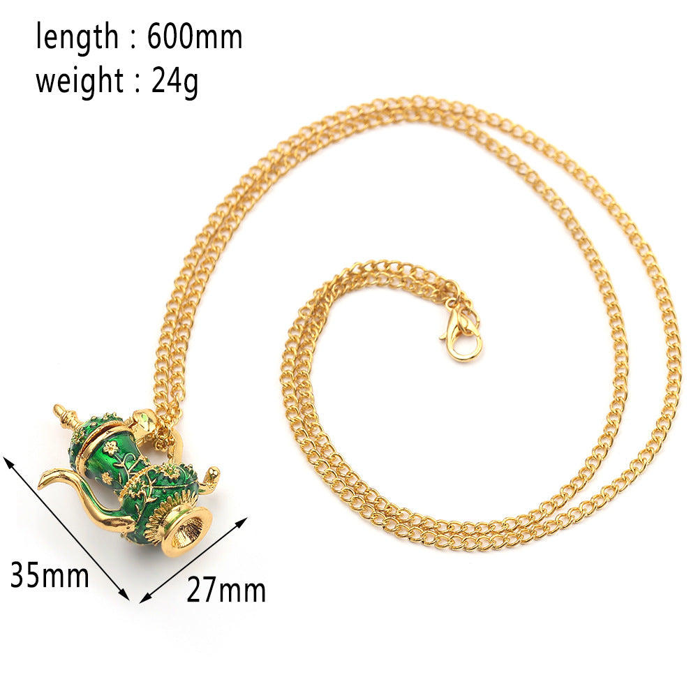 Fashion Jewelry Long Magic Multiple Enamel Glaze Tea Cup Pendant Necklace