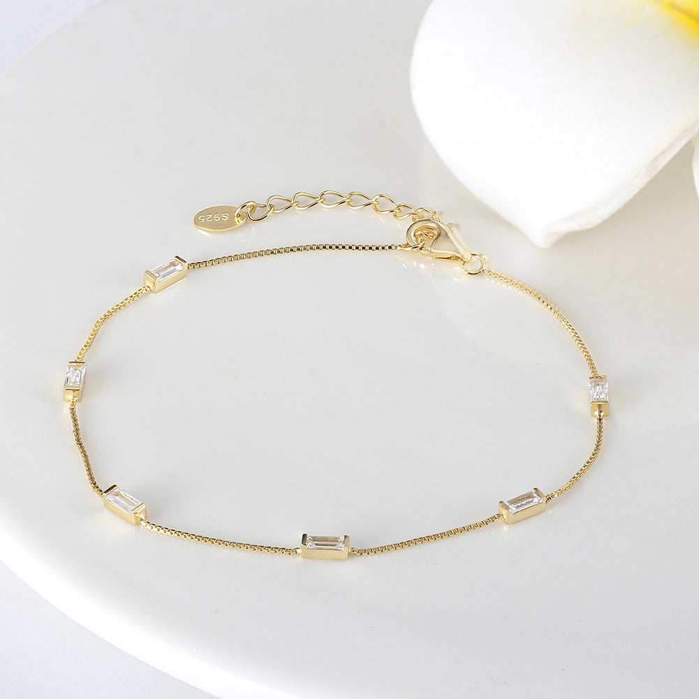 Silver Bracelet Square White Zirconium Bracelet Extension Chain