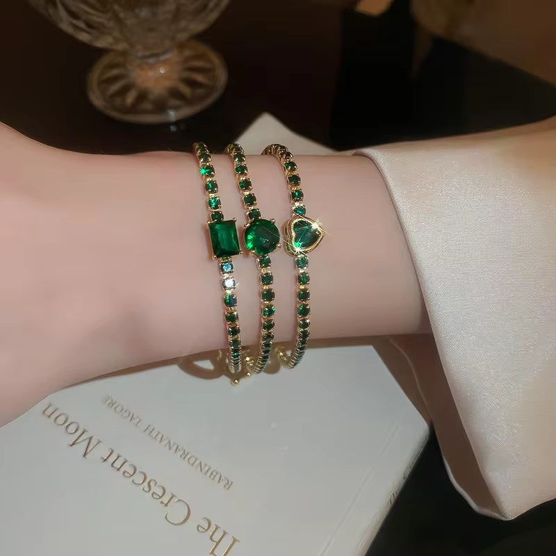 Joyería de moda, pulsera geométrica cuadrada de circonia, pulsera elegante de corazón, moda coreana, lujo ligero para celebridades de internet