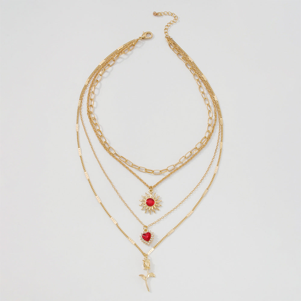Mehrreihige Halskette Elegante Metallkette Diamant-Halskette