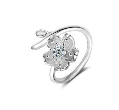 Anillo de plata S925 con diseño de rama de árbol y flor, bonito y elegante.