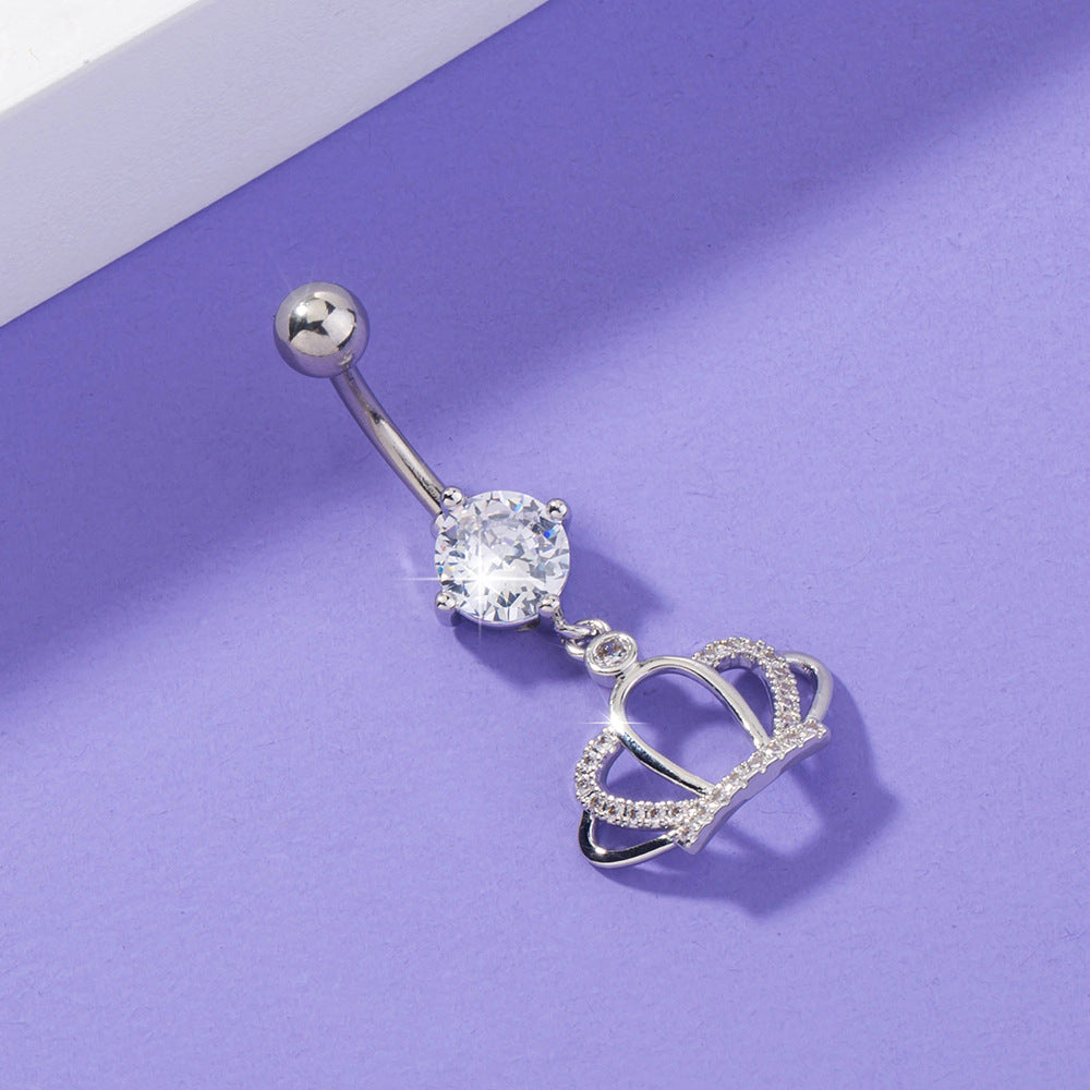 Anillo para ombligo con circonita en forma de corona