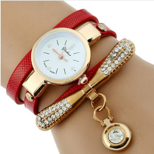 Reloj de pulsera informal de cuarzo de cuero sintético con diamantes de imitación de oro para mujer de la marca de lujo Gnova Platinum Fashion