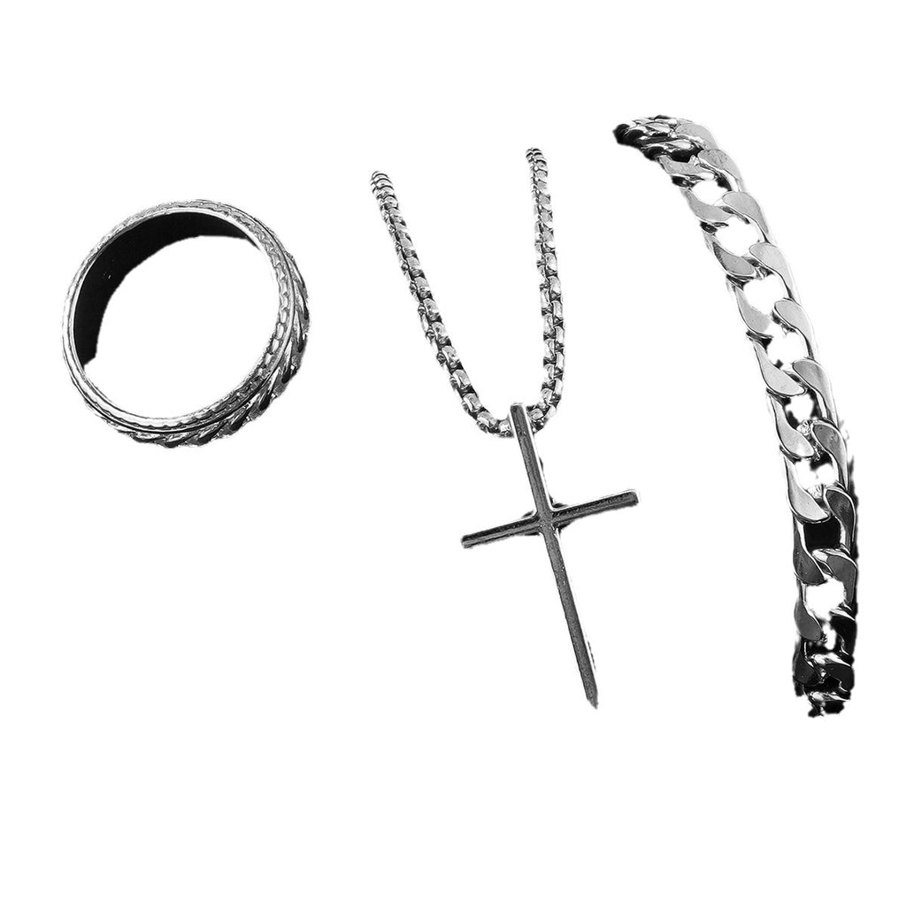 Herren Kreuz-Halskette Ring Armband Set