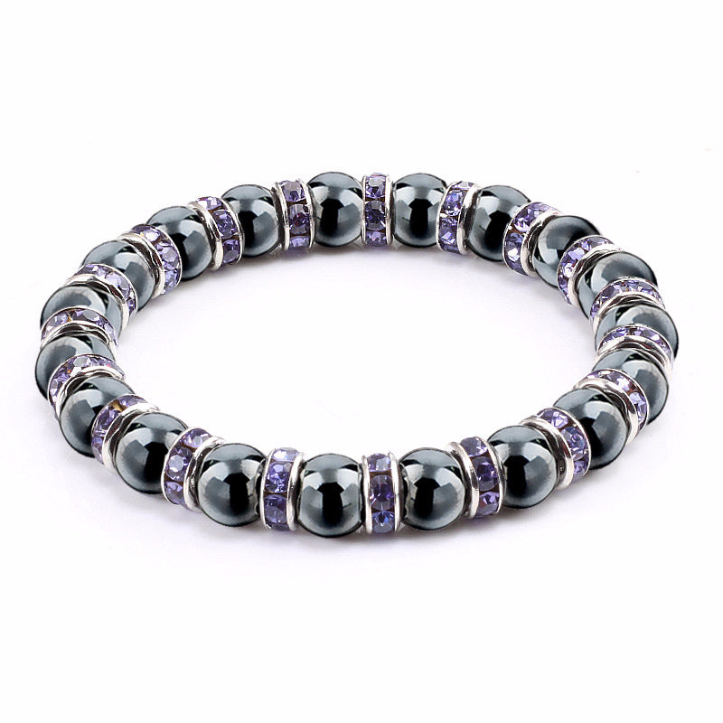 Haematite Beaded Bracelet Single Circle Couple Micro Inlay Rhinestones