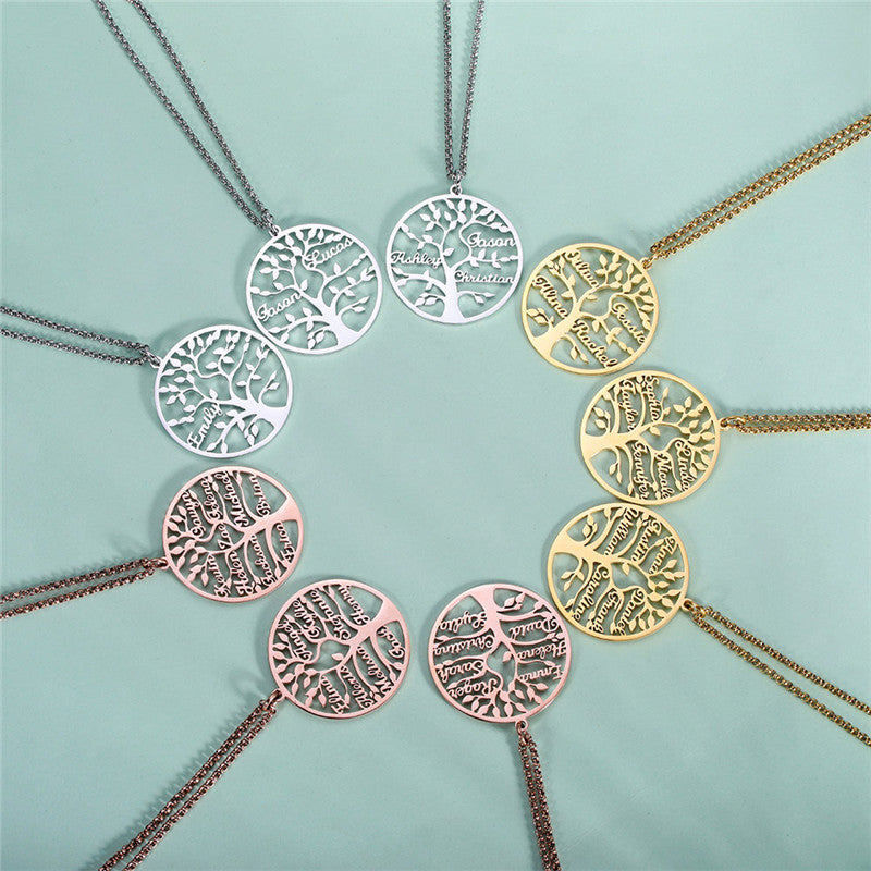 Halskette Rose Gold Lebensbaum mit Namen Lebensbaum-Halskette aus Edelstahl personalisiert