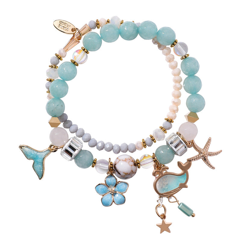 Pulsera cola de ballena doble elástico personalidad retro flor estrella de mar joyería de viento nacional