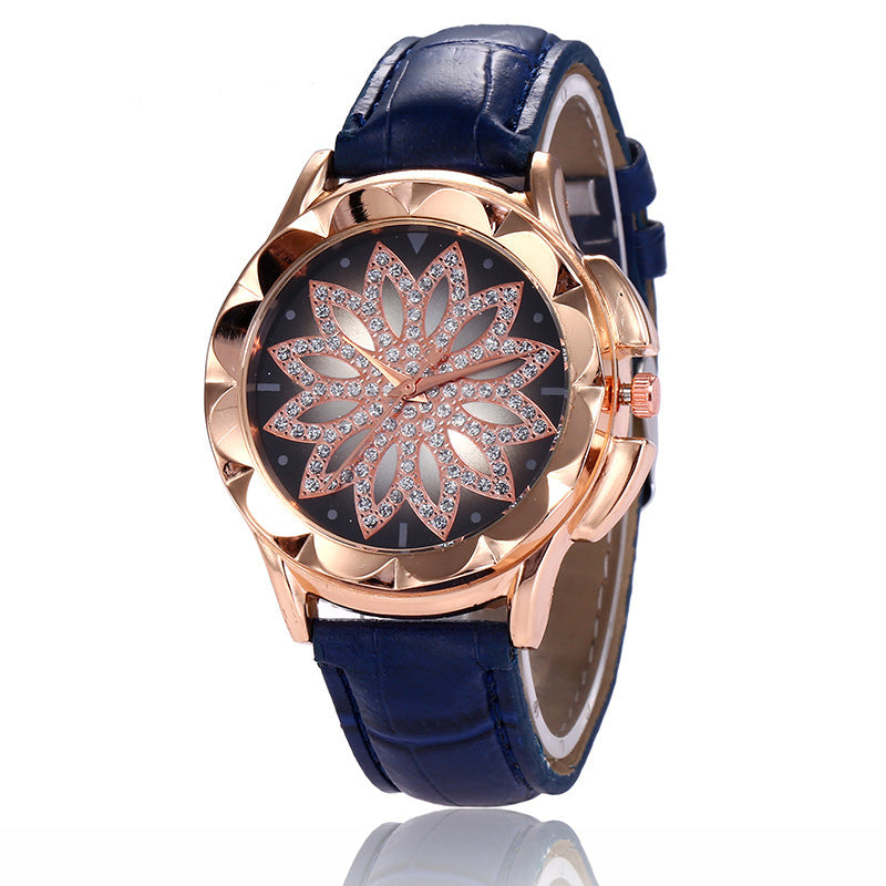 Reloj de pulsera con diamantes de imitación en forma de cruz para mujer, modelos explosivos de comercio exterior, esfera grande en oro rosa, reloj de cuarzo de la suerte
