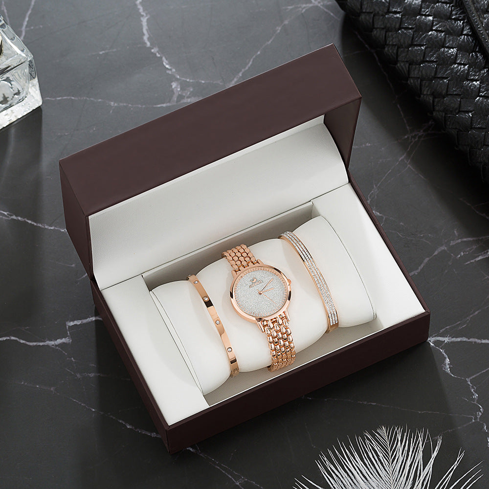Conjunto de Reloj de Lujo para Mujer, Reloj Dorado