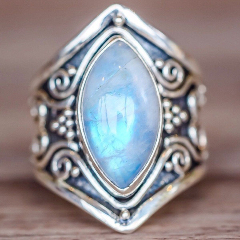 Antiker Silber-Vintage-Mondsteinring mit Armband