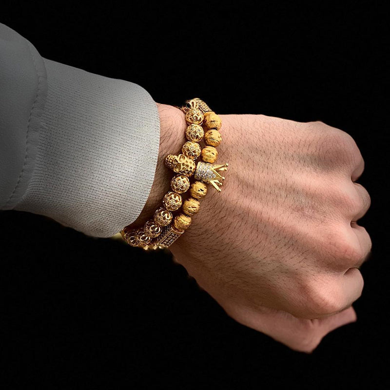 Herrenarmband Schmuck Krone Charm besetzt Zirkonia Makramee Perlen Armbänder