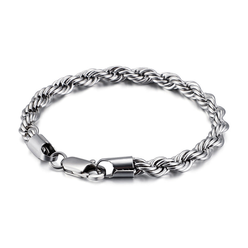Pulsera de acero inoxidable con cadena trenzada de doble color dorado para hombres y mujeres