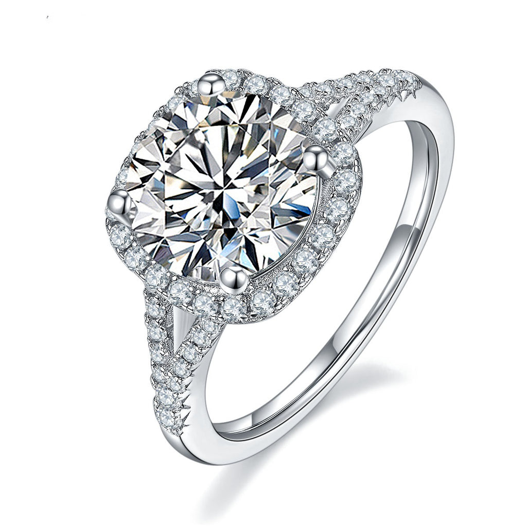 Anillo de moissanita para mujer de oro blanco bañado en plata