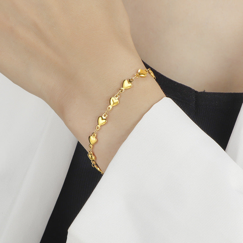 Pulsera de Acero Inoxidable Corazón Cadena Dorada