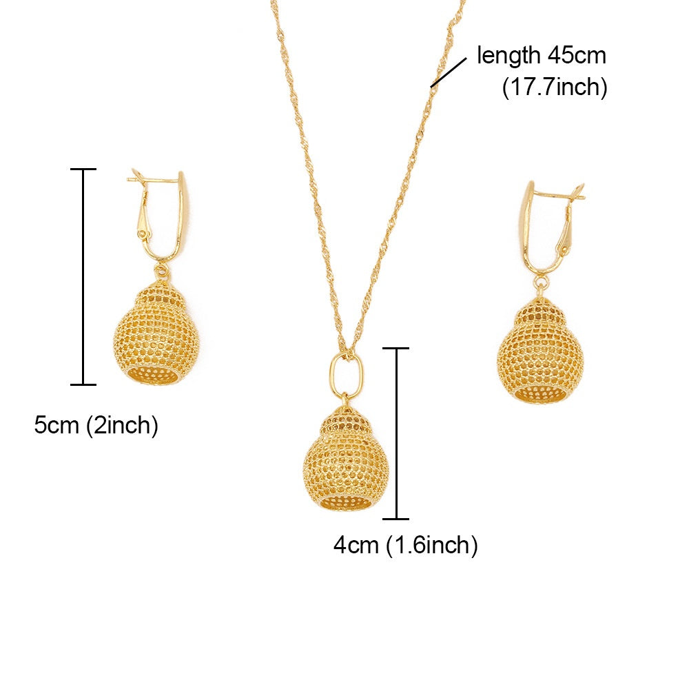 Damen 24K Gold Braut Halskette Anhänger Schmuck Set