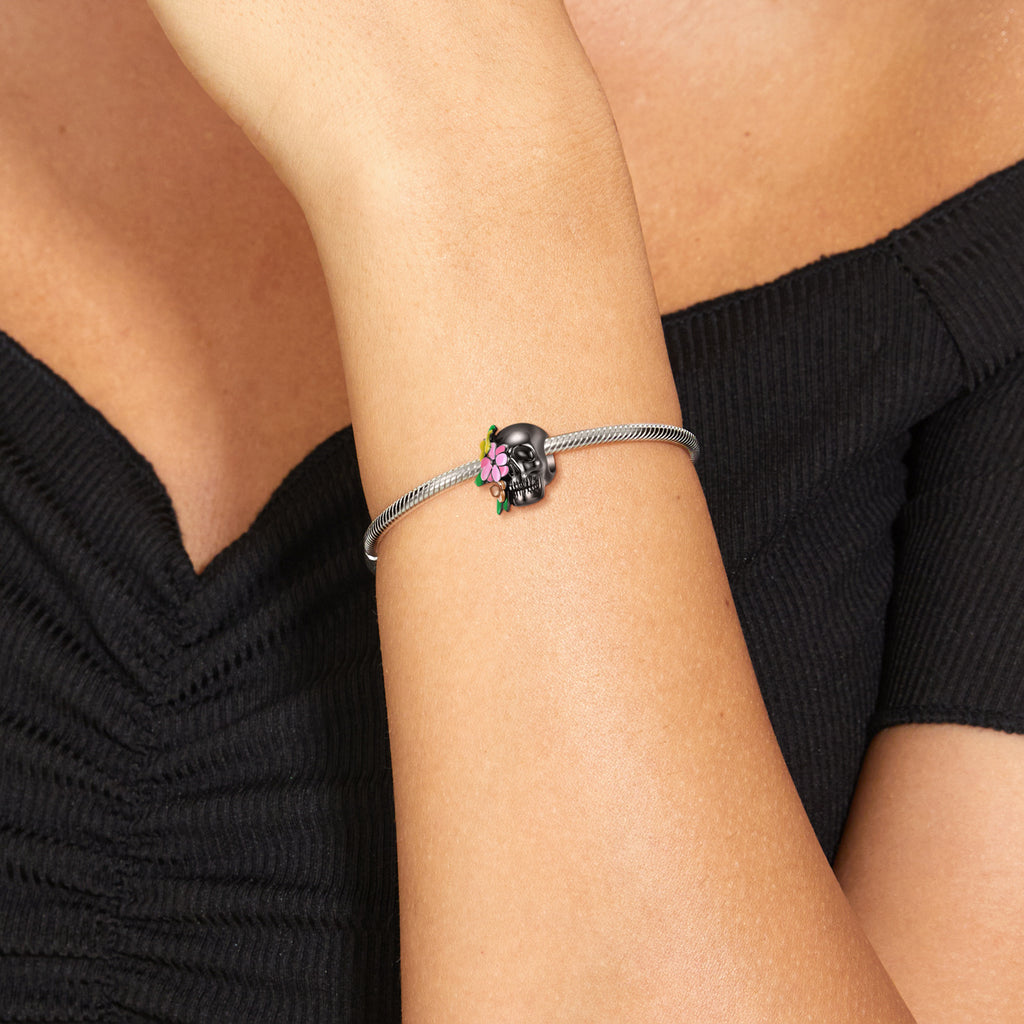 Totenkopf- und Blumenperlen, übertriebene und personalisierte S925 Silber DIY Perlenarmband Accessoires