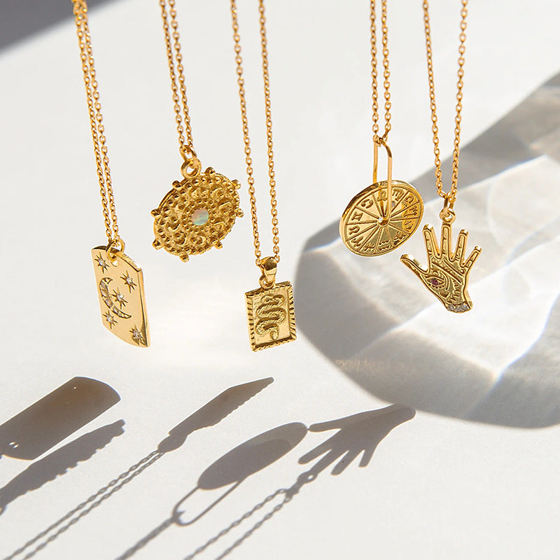 Square Plate Moon Ins Style Retro Temperament Titanium Steel Gold Plated Necklace