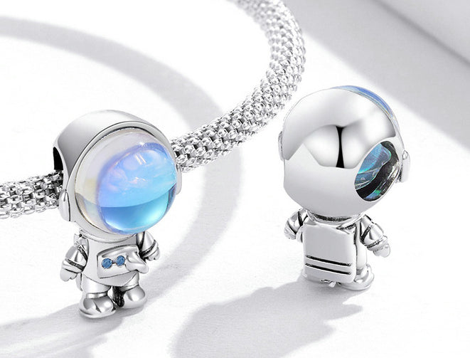 S925 Sterling Silber Süßer Astronaut Perlenarmband Schlicht Zirkon Weltraum-Abenteuer Perlen