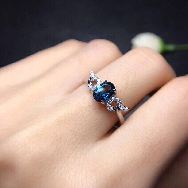 Blauer Topas Ring Kristall Volles Netz Feuer Farbe 925er Silber K Gold Handwerk Zartes Mosaik