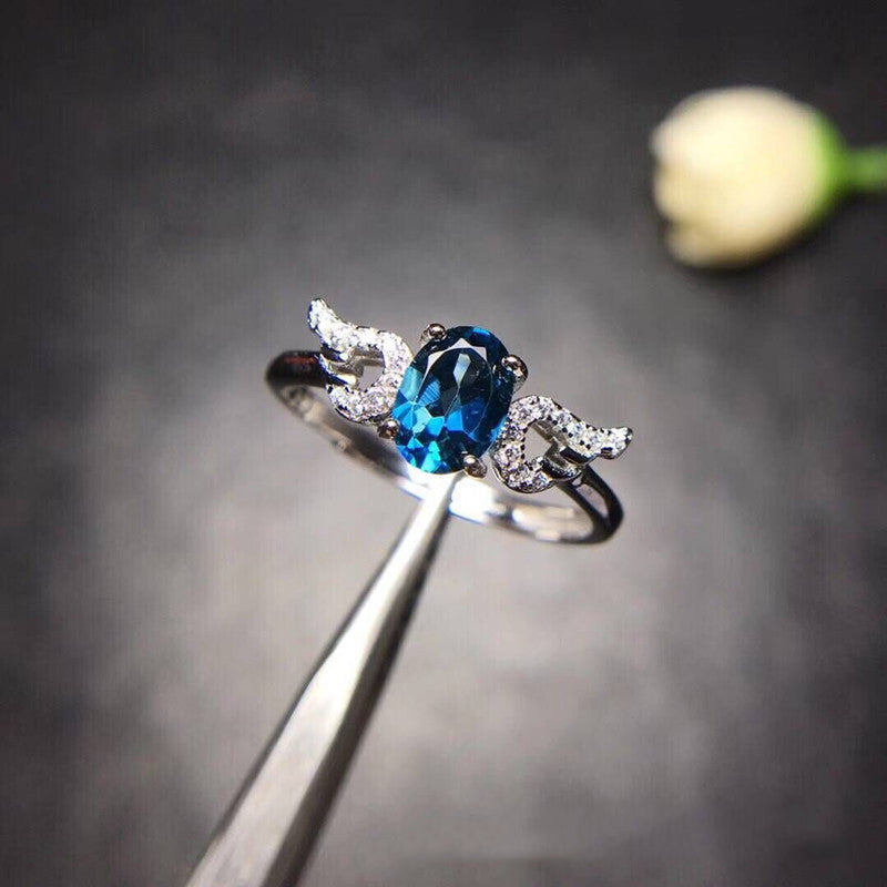 Blauer Topas Ring Kristall Volles Netz Feuer Farbe 925er Silber K Gold Handwerk Zartes Mosaik