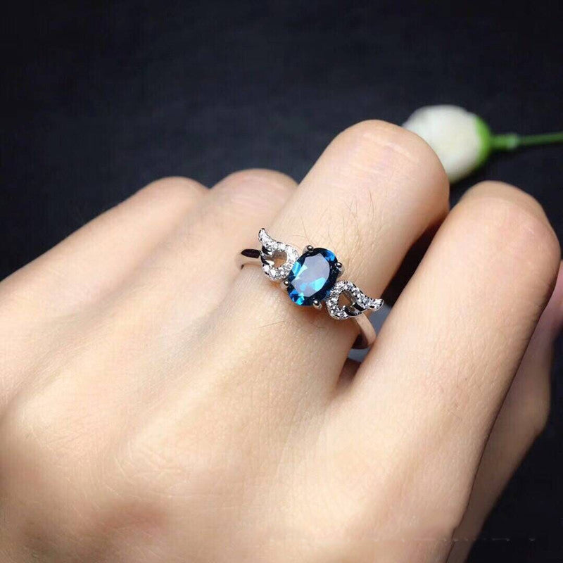 Blauer Topas Ring Kristall Volles Netz Feuer Farbe 925er Silber K Gold Handwerk Zartes Mosaik
