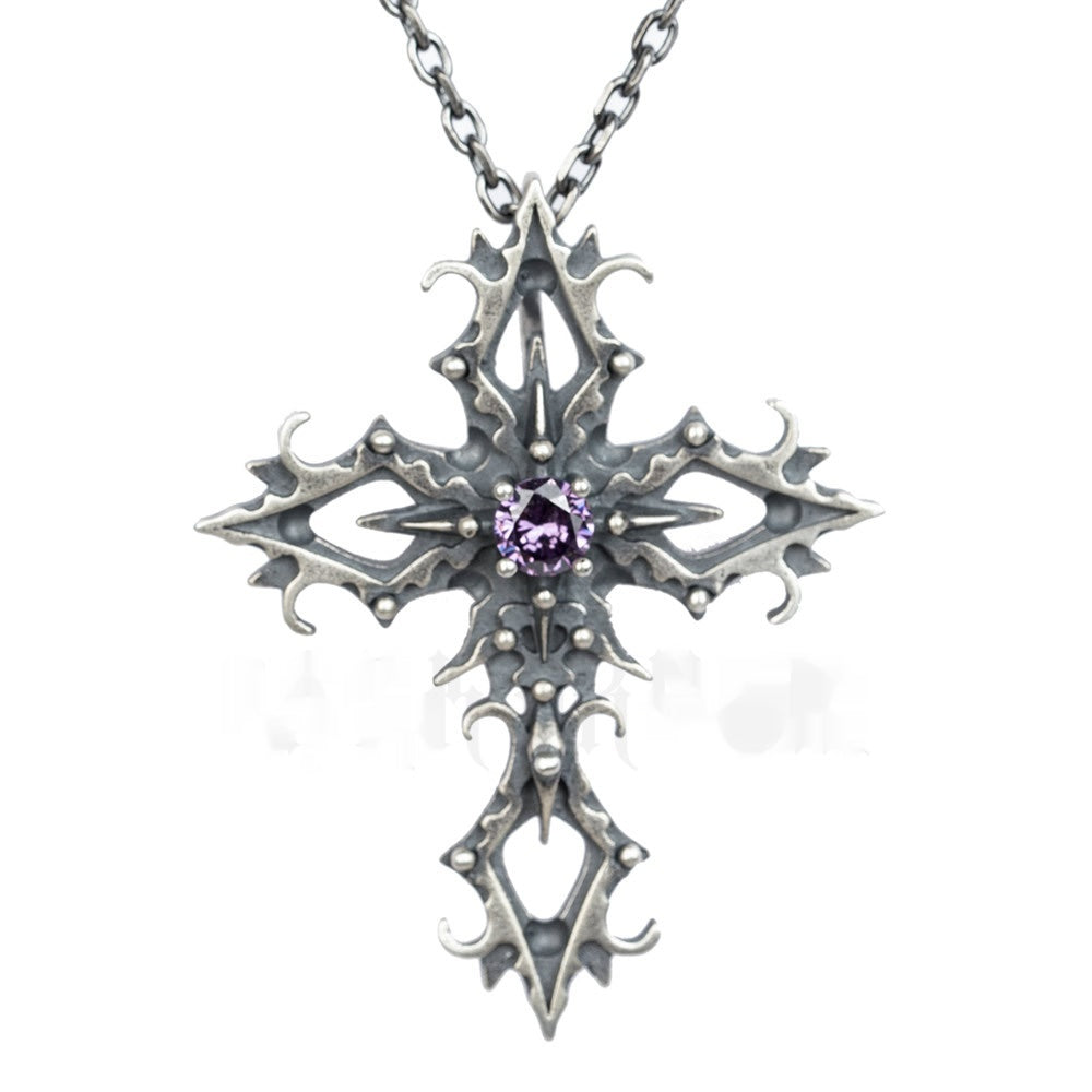 Vollständiger Sterling-Silber-Anhänger mit Kreuz im dunklen Stil