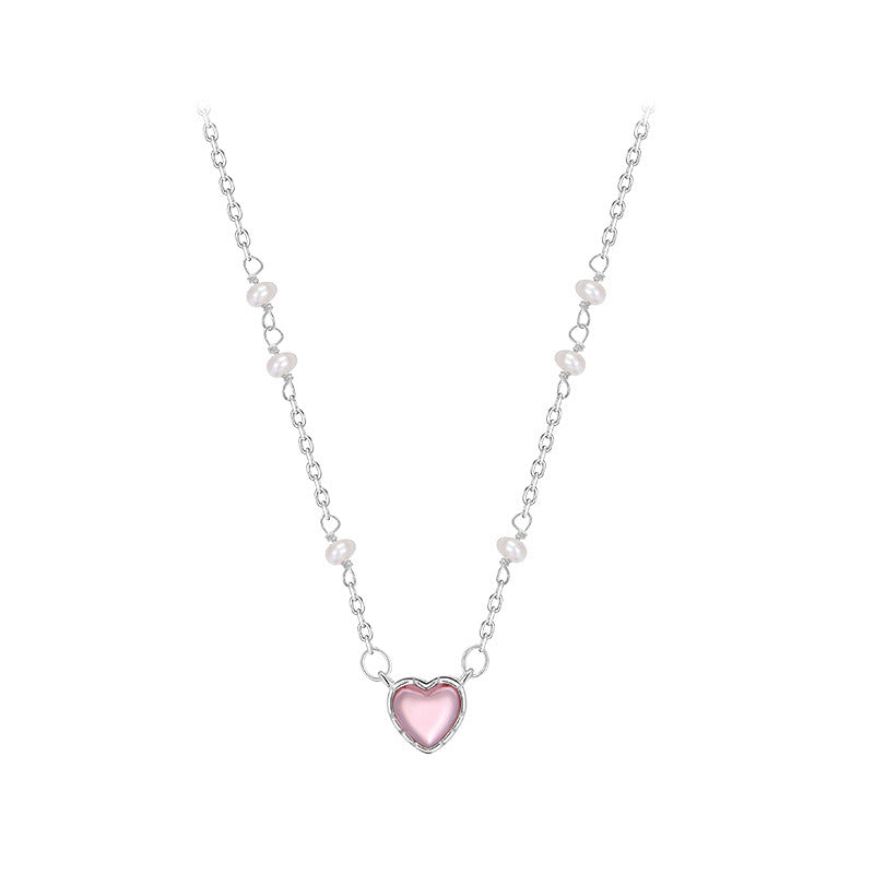 925 Silver Plated Heart Necklace Female Pearl Advanced