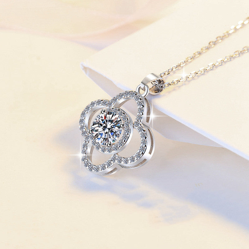Damenmode Sterlingsilber Moissanit-Anhänger Halskette