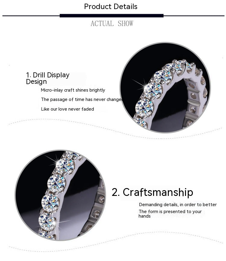 S925 Sterling Silber Moissanit Volldiamant Schlichter Stapelring