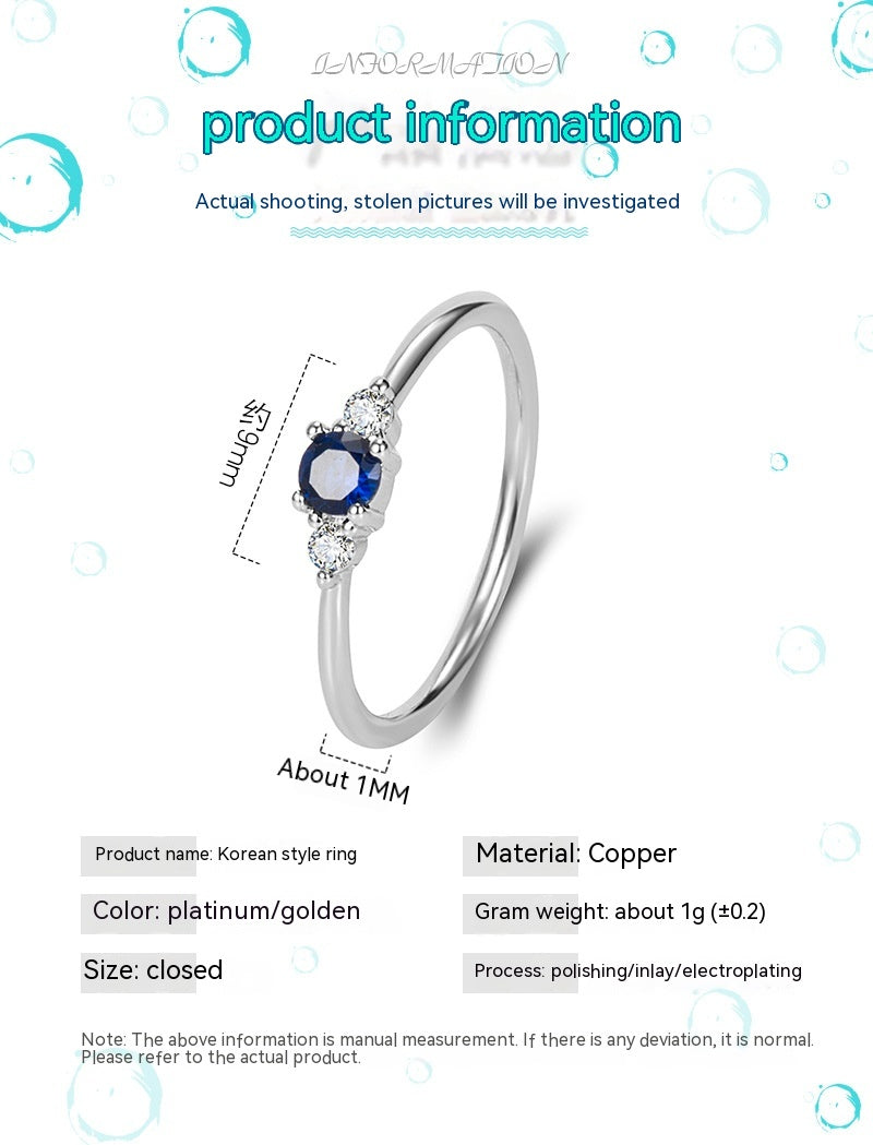 Exquisiter und kleiner blauer Diamant 14K Goldring leichter, einfacher Zirkon