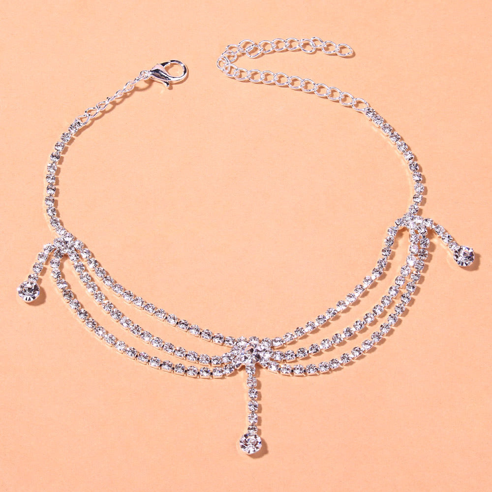 Tobillera multicapa de moda con diamantes de imitación para mujer