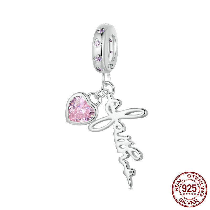 Colgante de fe estilo retro de plata de ley S925 chapado en oro blanco con cuentas sueltas
