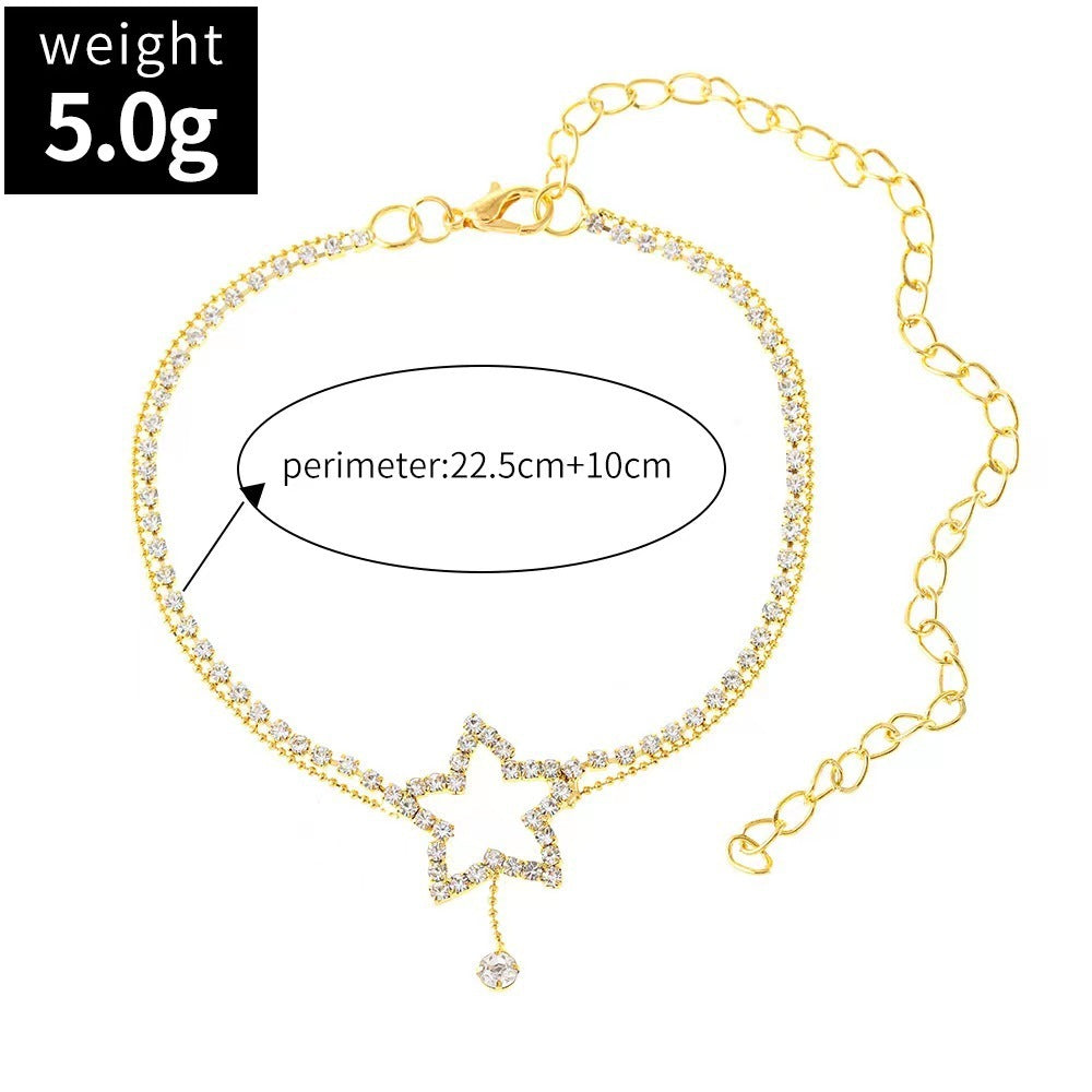 Collar y tobillera con diseño de corazón de estrella de cinco puntas con diamantes de imitación para mujer