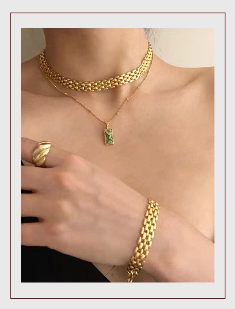 Armband-Halskette aus Titanstahl mit 18 Karat Goldauflage, geflochten