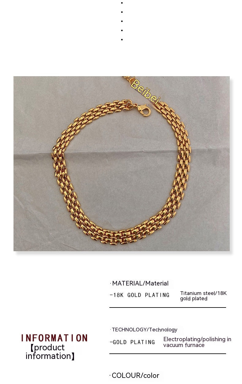 Armband-Halskette aus Titanstahl mit 18 Karat Goldauflage, geflochten