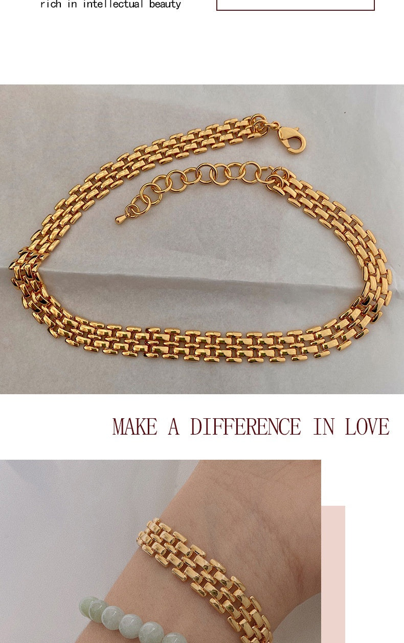 Armband-Halskette aus Titanstahl mit 18 Karat Goldauflage, geflochten